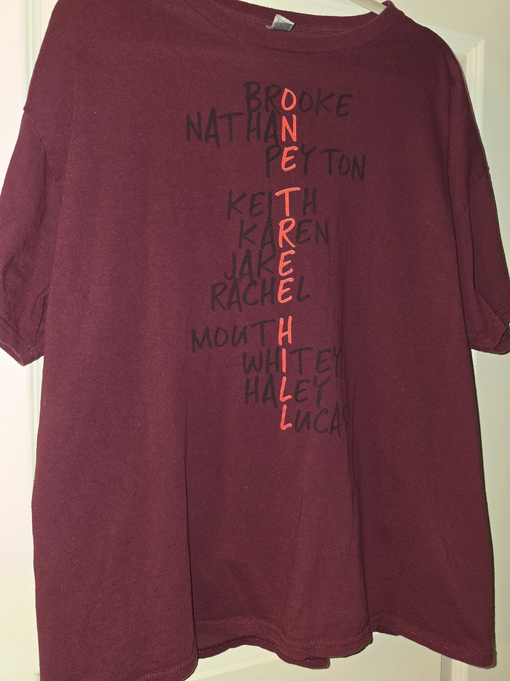 One Tree Hill Gildan Maroon Short-Sleeve Tee with Vertical Name Design